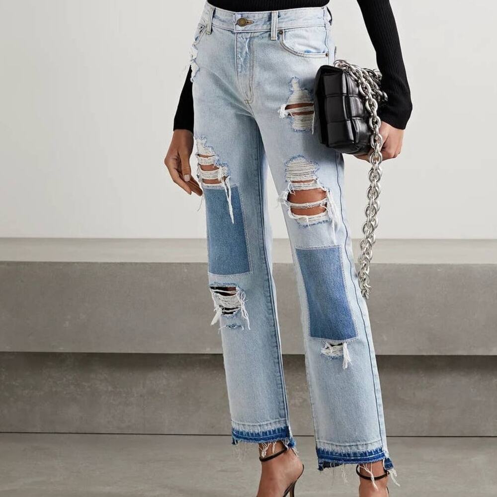 Monse Light Wash Distressed Patchwork High Rise S… - image 1